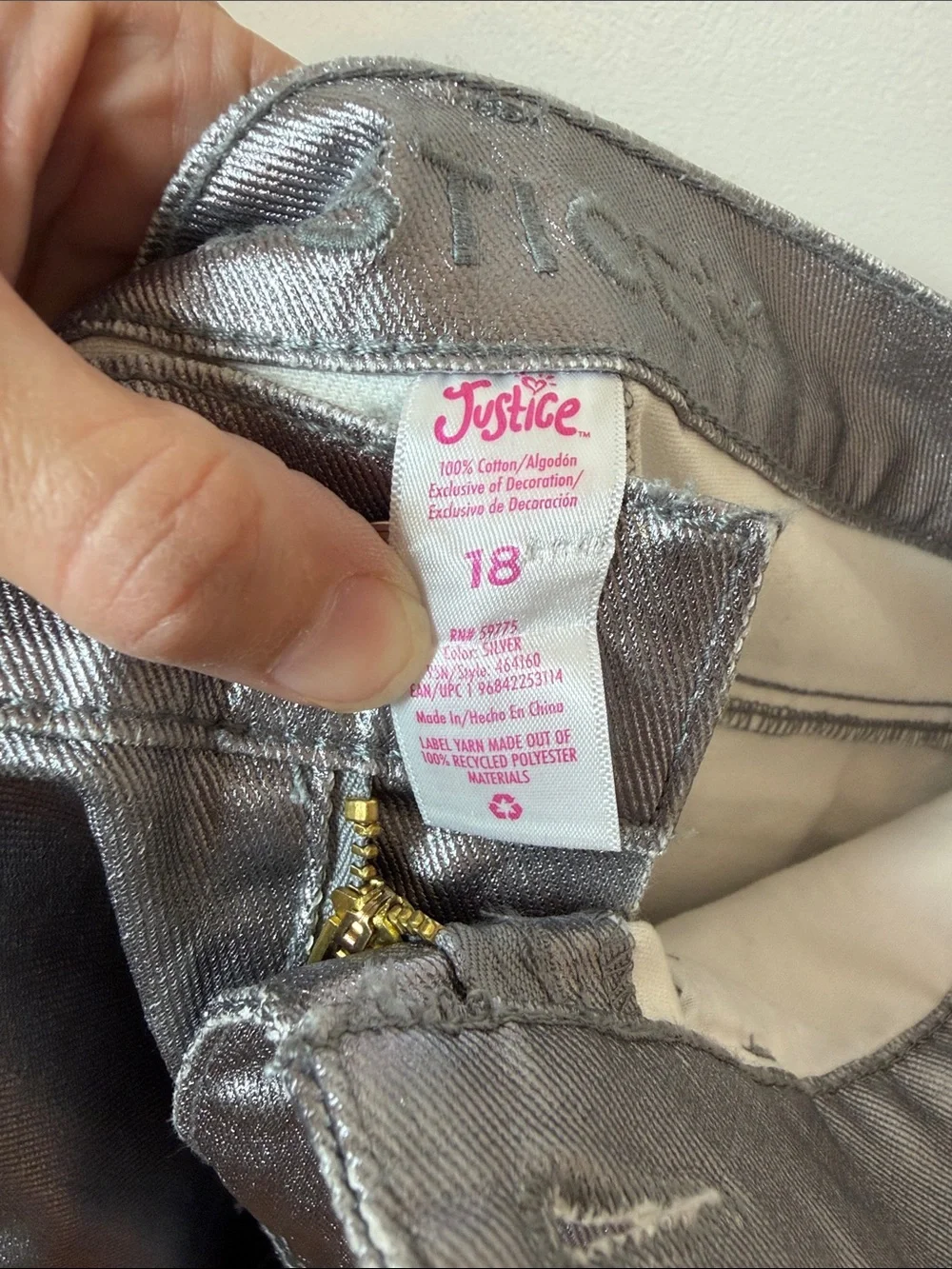 Justice NWT Girls Gray Metallic Wide-Leg Jeans. Size 18